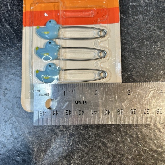 3- Vintage Gerber Stainless Steel Safety Sculpted Diaper Pins Blue Ducks - Picture 5 of 5
